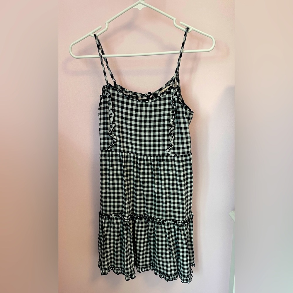 Mi Ami Women’s Black and White Checked Gingham Mini Sundress/Coverup